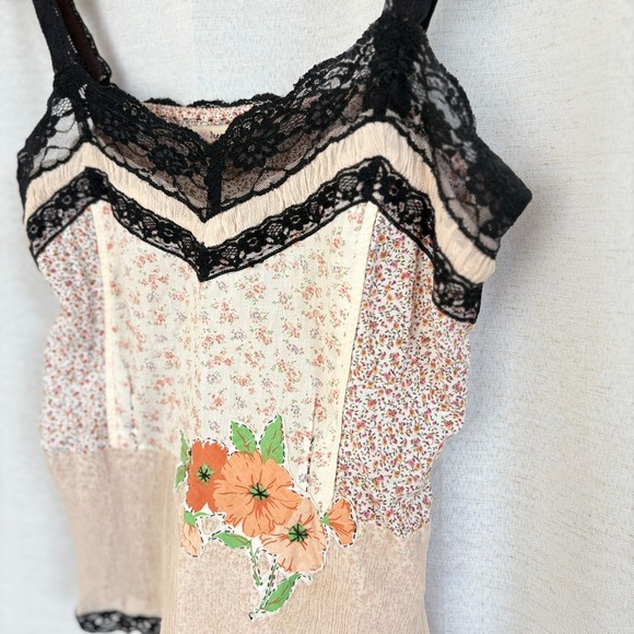VTG Y2K‎ 2000s Free People Silk Lace Tank Sheer Cottage Ditsy Floral Cami Sz 10 - Picture 3 of 9